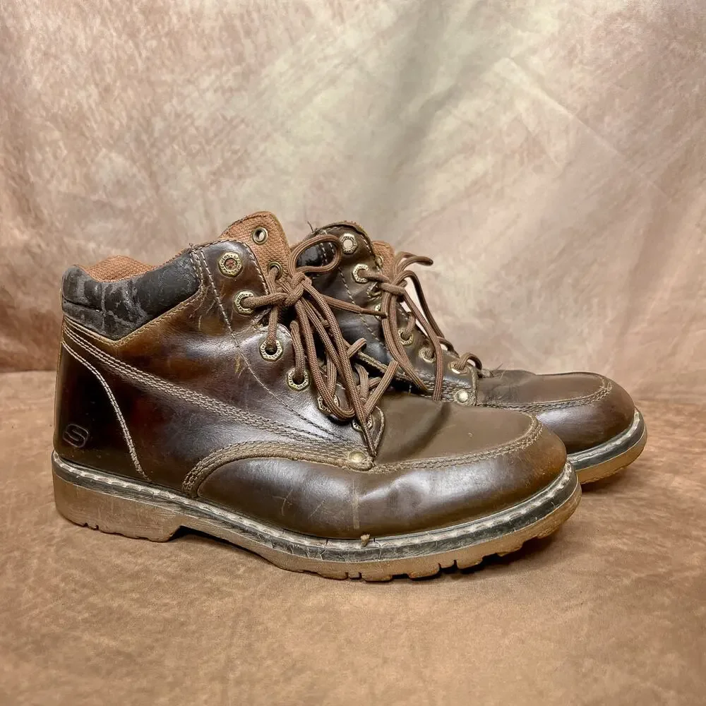 Vintage Y2K Skechers Leather Chukka Work Boots Lace Up Ankle Brown Men's 8